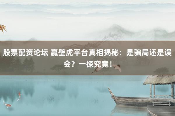 股票配资论坛 赢壁虎平台真相揭秘：是骗局还是误会？一探究竟！