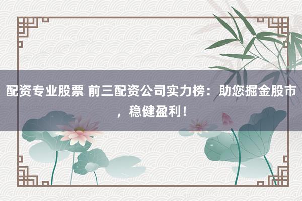 配资专业股票 前三配资公司实力榜：助您掘金股市，稳健盈利！