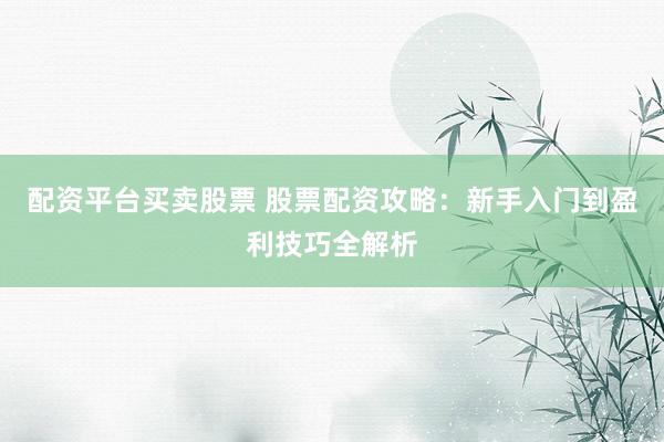配资平台买卖股票 股票配资攻略：新手入门到盈利技巧全解析