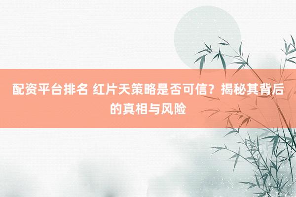 配资平台排名 红片天策略是否可信？揭秘其背后的真相与风险