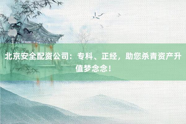 北京安全配资公司：专科、正经，助您杀青资产升值梦念念！