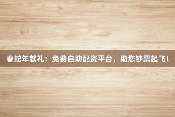 春蛇年献礼：免费自助配资平台，助您钞票起飞！