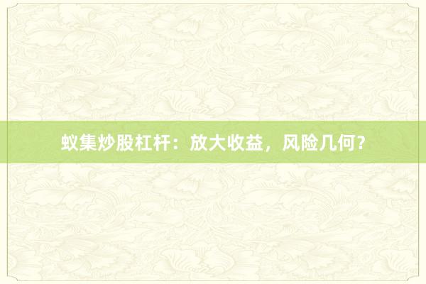 蚁集炒股杠杆：放大收益，风险几何？
